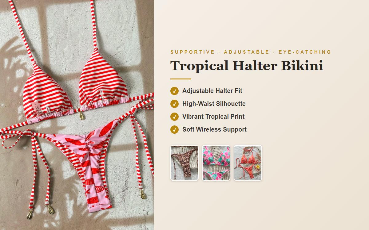 Bikini Set Halter Tie Triangle All-Over Print Beach Vacation Summer