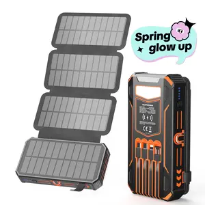 48000mAh Solar Charger Power Bank, Wireless Portable Charger with 4 Built-in Cables & 7 Outputs,15W Fast Charging Portable Power Bank with USB C, Battery Pack with Flashlight for All Mobile Devices
