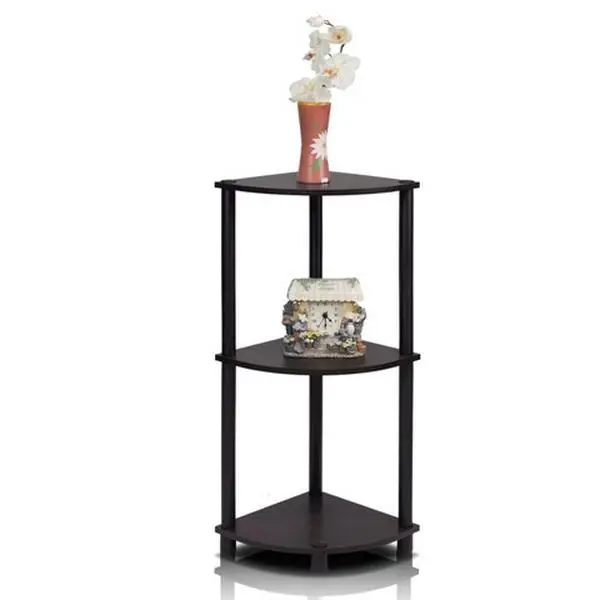 Furinno 3-Tier Corner Shelf, Turn-N-Tube Multifunctional Open Display Holder, Composite Wood-Plastic Shelving Unit - Espresso & Black, 29.6x11.6x11.6in, Room Decor Gift Item
