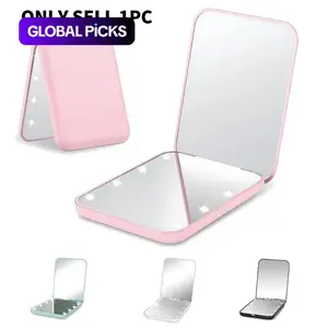 Portable LED Light Makeup Mirror, 1 Box Foldable Mini LED Makeup Mirror, Lighted Makeup Mirror Pocket size Mirror for Women & Girls, Handheld Wallet Mirror, Small Compact Product, LED Travel Mirror, Folding Makeup Mirror #GLOBAL PICKS
