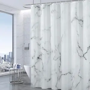 Grey & White Marble Shower Curtain – Modern Luxury Bathroom Decor, Waterproof Polyester with 12 Hooks, Abstract 72x72