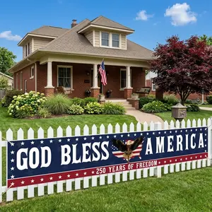 America 250th Anniversary Polyester Banner, 1776-2026 God Bless America Eagle Flag, 4th of July Patriotic Outdoor Festive Decor