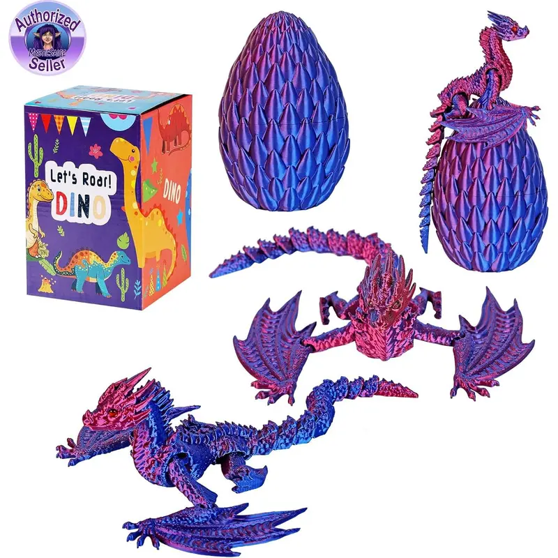 3D Printed Dragon,Flying Mystery Dragon Eggs Easter Articulated Dragon,3D Printed Crystal Dragon with Wings,3D Dragon Eggs with Dragon Inside,Adults Fidget Toys for Autism ADHD