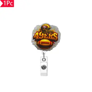 49ers Football Splatter Design Glitter Badge Reel | NFL Team ID Clip – Perfect for 49ers Supporters!