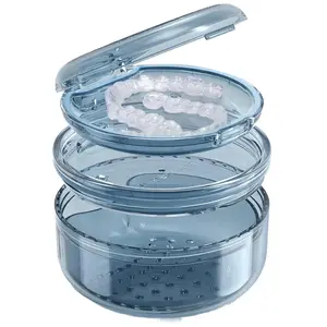 2 in 1 Denture Retainer Cleaning Case No-Leak Denture Bath Box Cup Complete Clean Care for Dentures Clear Braces Mouth Guard Night Guard & Retainers
