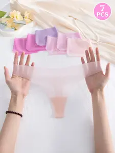 7/10/13PCS Women's Comfortable Soft Plain Low-Waist Thongs, Casual Fitted Underwear for All Seasons, Daily Wear Essentials