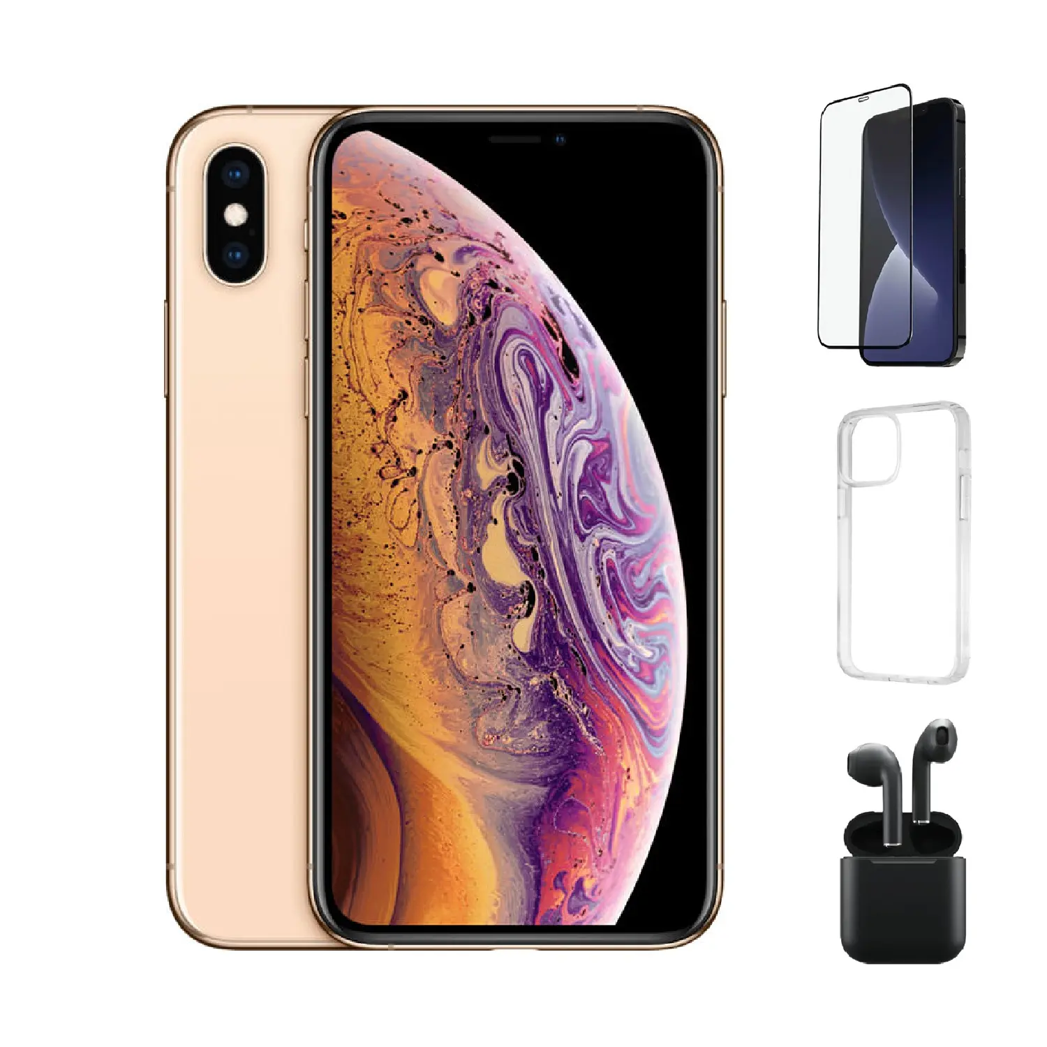 Refurbished Apple iPhone XS (Unlocked) A1920 Good Condition with Case, Wireless Earbuds,Tempered Glass Screen Protector & 1 Year Warranty