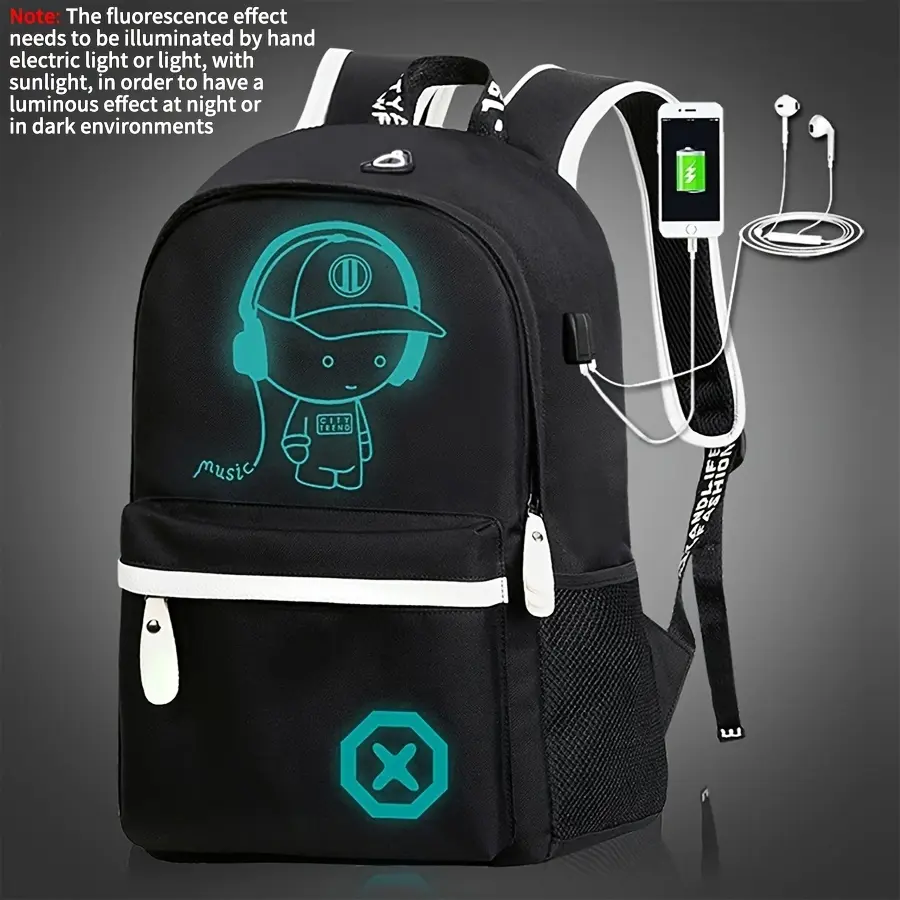 Luminous Graphic Print Oxford Backpack for Kids, Lightweight Large Capacity School Bag for Elementary School with Decorative Buckles, Buckle, Commuting