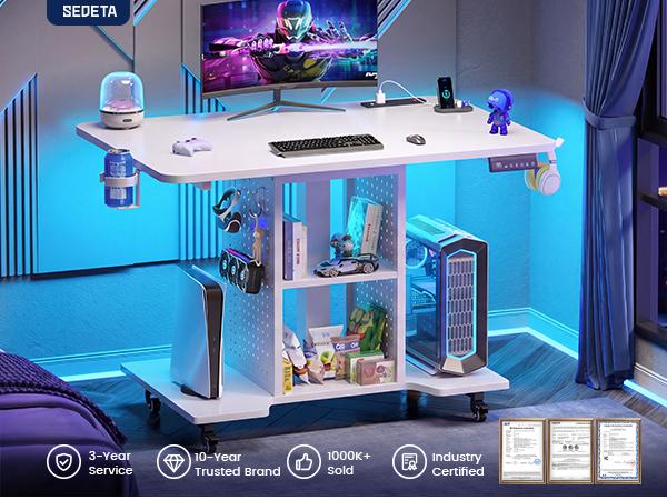 SEDETA Small Standing Gaming Desk - 31.5in Compact Adjustable Mobile Rolling Roll-Wheel Office Furniture with Power Outlet, Pegboard, Storage Shelves, RGB LED Light for Small Spaces/Bedroom, Standing Desk, Compact Adjustable Desks SEDETA Small Standing Gaming Desk - 31.5in Compact Adjustable Mobile Rolling Roll-Wheel Office Furniture with Power Outlet, Pegboard, Storage Shelves, RGB LED Light for Small Spaces/Bedroom, Standing Desk, Compact Adjustable Desks