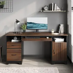 59" Home Office Computer Desk with Drawers, File Cabinet & Keyboard Tray, Executive Workstation