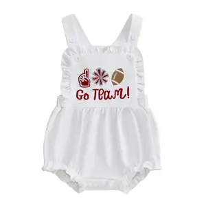 Baby Girl Football Outfit Go Team Embroidery Ruffled Sleeveless Overalls Romper Infant Bodysuit Newborn Summer Clothes