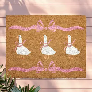 Cute Goose Coco Door Mat, Pink Bow Coco Doormat, Whimsical Goose With Bows Mat, Farmhouse Goose Themed Rug, Pink Ribbon Mat, New Home Gift