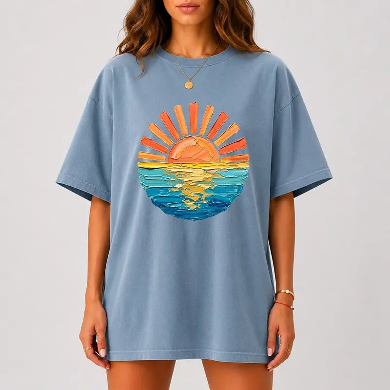 Comfort Colors Coastal Sunrise Graphic Shirt, Vintage Ocean Sunset Tee, Beach Vacation Summer Graphic T-Shirt