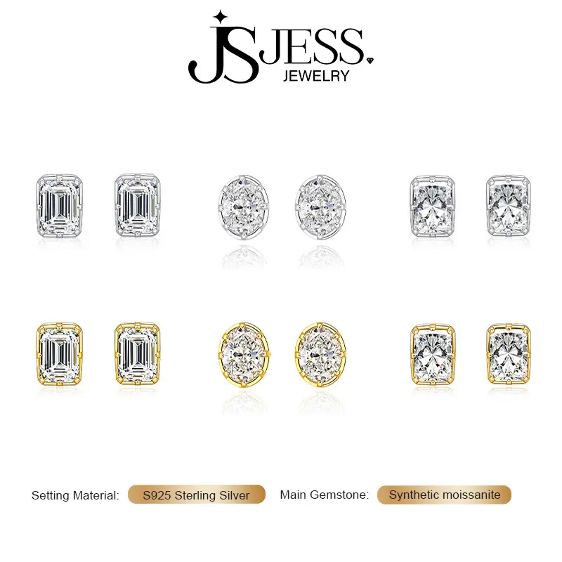 【zendaya studs】1+1CT 5*7mm Oval/Radiant/Emerald Moissanite Stud Earrings  S925 platinum solitaire Earring For Women Wedding Gift