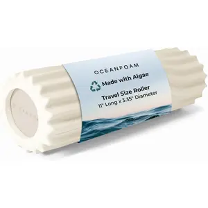 Oceanfoam Ripple Travel Foam Roller (11" x 3.35") Firm Mini Foam Roller for Physical Therapy, Deep Tissue Massage, Back Pain - High Density, Ergonomic Wave Textured - Yoga, Pilates, Exercise (Natural)