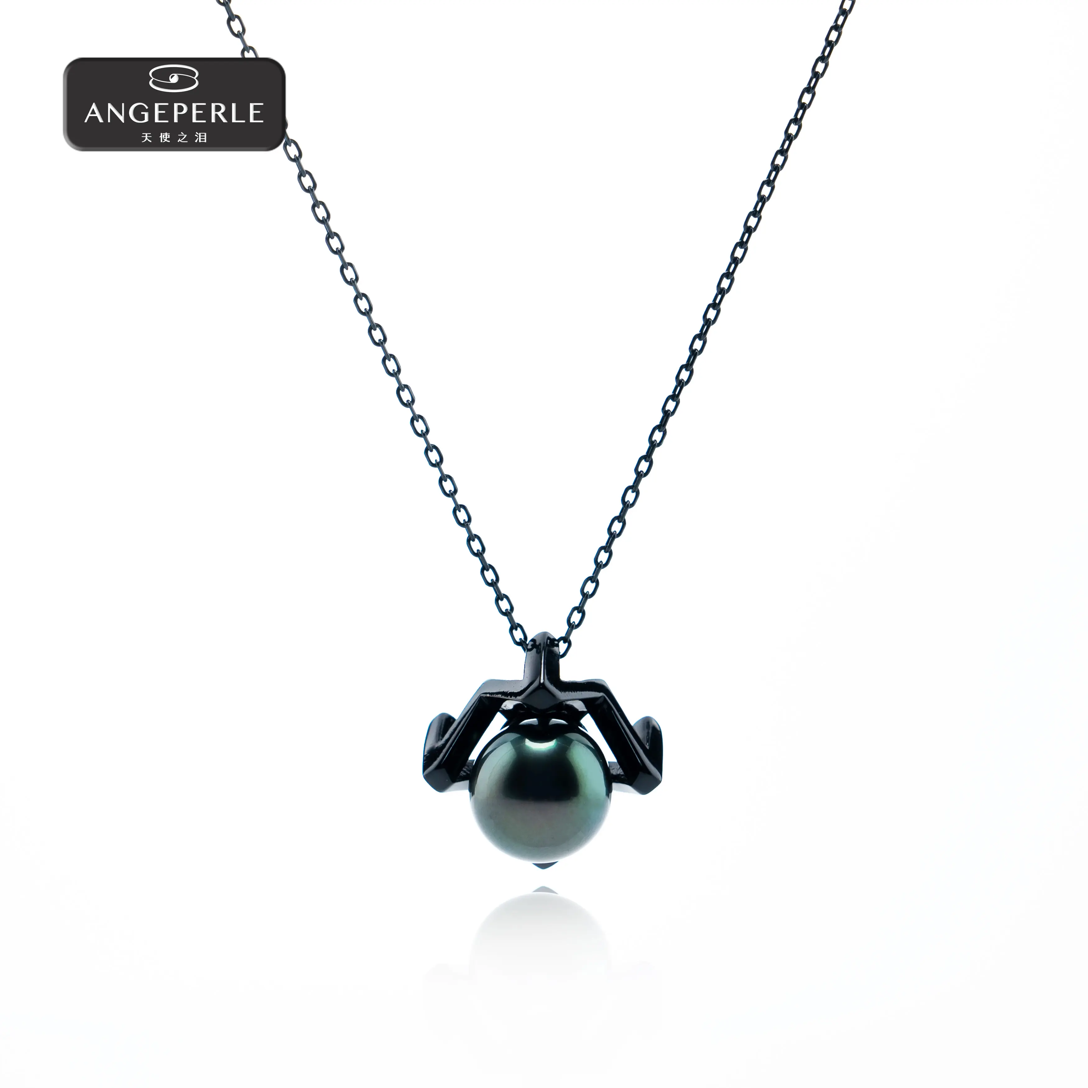 ANGEPERLE S925 Silver and Tahitian Saltwater Pearl Pendant 9-10mm TSSM004