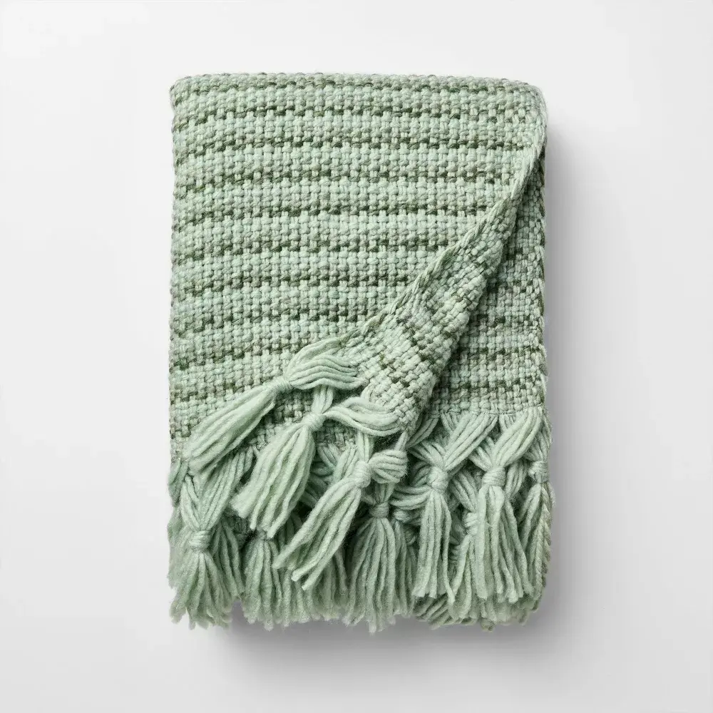 50 x 60 Throw Mixed Yarn Woven with Crossed Tassels Multi Green - Threshold Design with Studio McGee 50 x 60 Throw Mixed Yarn Woven with Crossed Tassels Multi Green - Threshold Design with Studio McGee