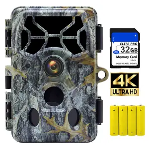 4K 48MP Trail Cameras with Night Vision Motion Activated Waterproof, Game Camera with 100ft Clear Night Vision，Trail Cam with 140°Angle IP66 Waterproof with 64GB Card and 8 Batterries