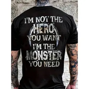 Men's Letter Print Short Sleeve T-Shirt, Casual Fashion Crew Neck Tee for Outdoor Sports