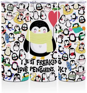 Penguin Gifts, Stainless Steel Straight 20 Oz Tumbler, Penguin Lover Gifts for Women, Girls, Daughter, Skinny Double Wall Coffee Mug with Lid Insulated Cup Vacuum Thermos Travel Cup