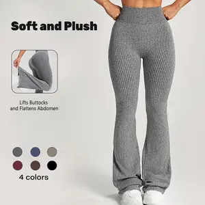 Women's Ribbed Flare Yoga Pants High Waist Flare Leggings Casual Bell Bottoms Workout Soft Bootcut Leggings