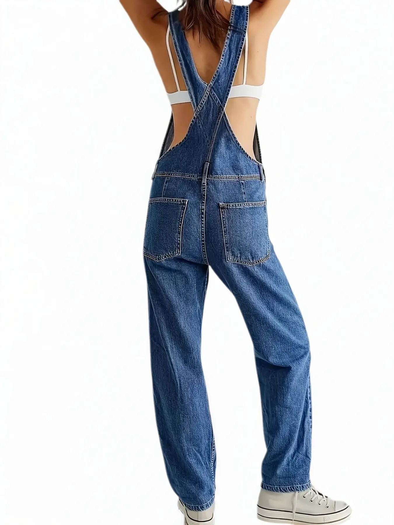 Women's Casual Straight Leg Denim Overalls, Baggy Fit, Pockets, Strap, Fashionable Comfort, Daily Wear Versatile, Summer Street Style, Trendy Comfort