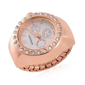 Strada  Crystal Japanese Movement Ring Watch in ION Plated RG Stainless Steel Christmas Gifts