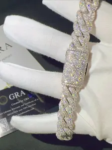 Premium Ice Crystal Cuban Chain Bracelet, Sterling Full Diamond Vvs Mozzarella, Hip Hop Style, Auspicious Occasion Jewelry