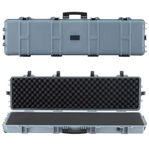 Hard Rifle Case, Lockable Rifle Case With Pre-Cut Foams, 50-Inch Movable Gun Storage With Wheels, IP67 Waterproof and Dustproof Pistol Storage For Rifle, Shotgun, Airsoft Gun, Grey, Travel Case, Shock Absorbent Foam Insert