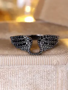 Unique Black Angel Wings Ring Geometric Design Stackable Rings, Cubic Zirconia Rings for Women & Girls, Engagement Rings All-Season Fashion Jewelry Valentine's Day Gift