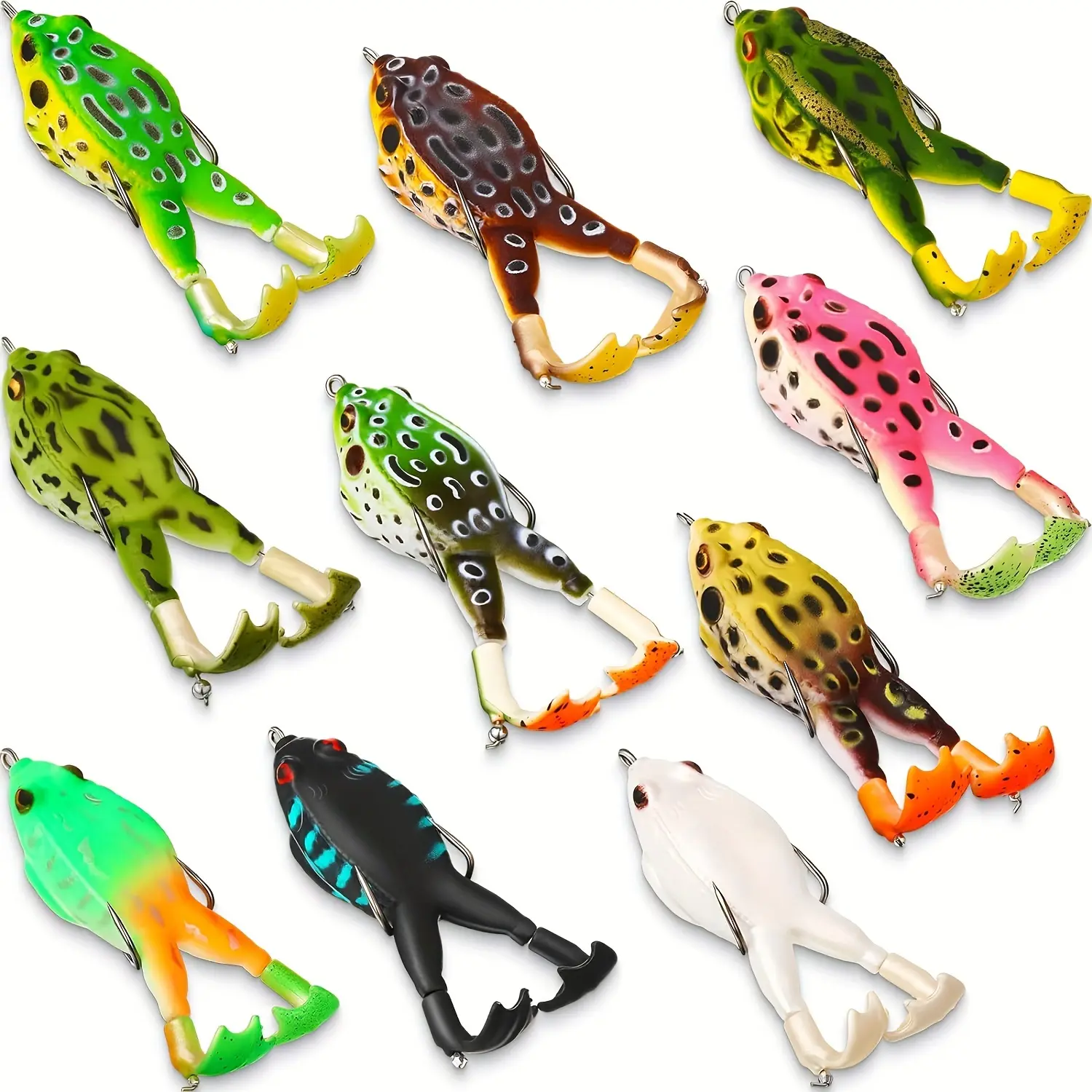10pcs Vibrant Topwater Frog Lures, Silicone Floating Bait with Double Propeller Legs, Lead-Free - Ideal for Bass, Snakehead, Catfish | 3.54in/13g