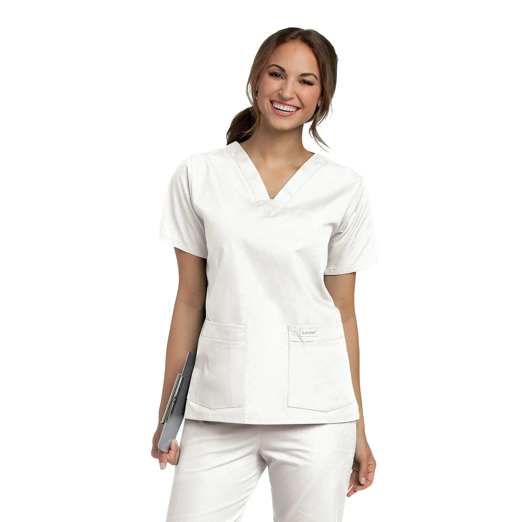 V-Neck Scrub Top for Women, a Basic Medical Garment in a Classic Fit with 4 Pockets and a Set-in Sleeve, Breathable Clothes