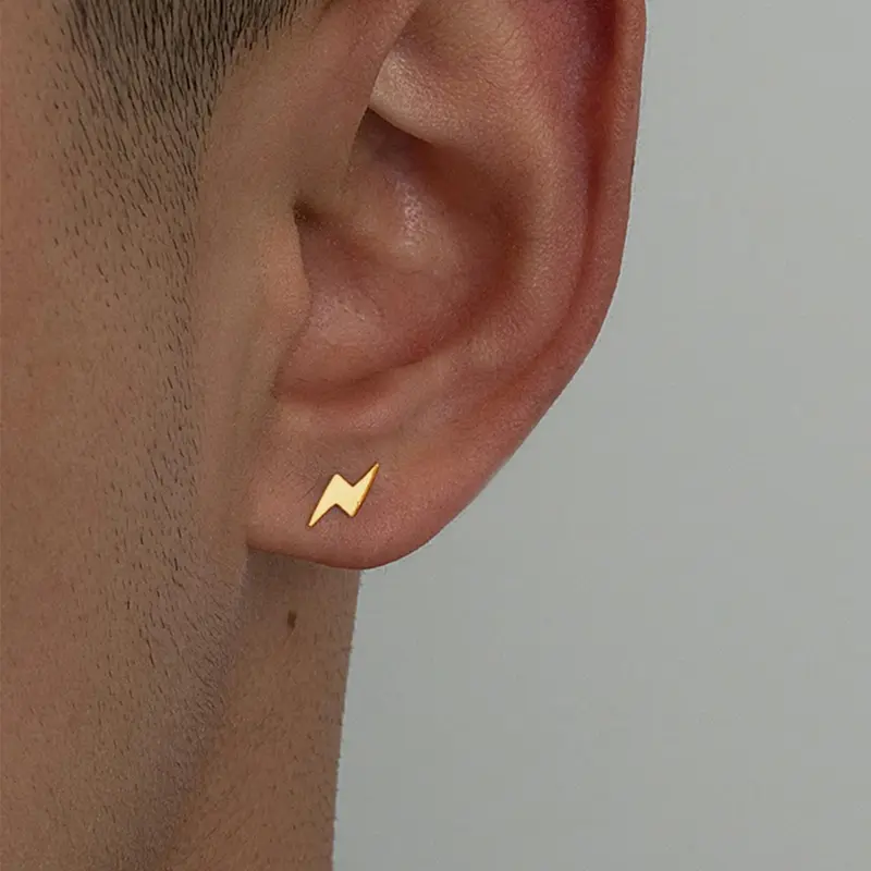 Men's Minimalist Lightning Design Stud Earrings, Unique Design Earrings, Stainless Steel Jewelry for Party, Daily Decor, High Quality Earrings, Trendy All-match & Exquisite Jewelry for Birthday Gift, Studs Earrings, Good Earrings