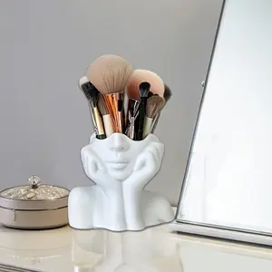 Elegant Makeup Brush Storage Box, Hand-Held Design with Tool Slots, Modern Desk Decor, Lightweight and Practical, Home Office Salon Organizer, Desktop Makeup Organizer, Cosmetics Organizer