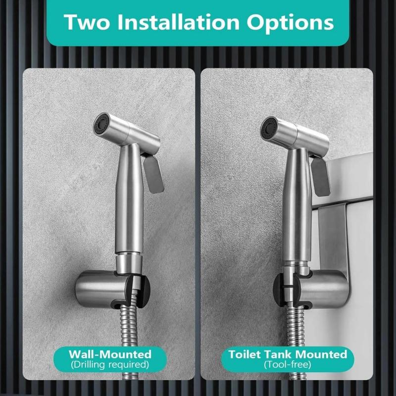 2PACK Stainless Steel Handheld Bidet Sprayer for Toilet Adjustable Jet Spray with Hose Shattaf Shower Head
