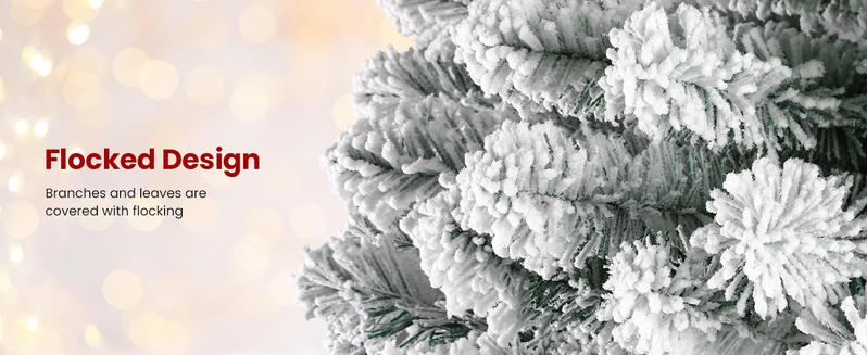 SHareconn 2025 4/ 5/ 6/ 7.5/ 9FT Pre-lit Snow Flocked Slim Christmas Tree with Warm White Lights & Dense Snow Flocked Branches, Ideal Pencil Tree Decoration SHareconn 2025 4/ 5/ 6/ 7.5/ 9FT Pre-lit Snow Flocked Slim Christmas Tree with Warm White Lights & Dense Snow Flocked Branches, Ideal Pencil Tree Decoration