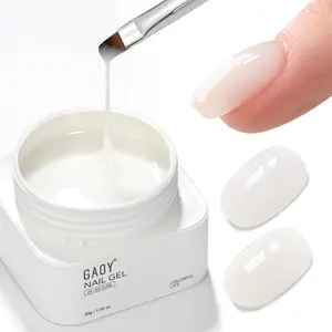 Colored Builder Base 30g with Brush, 4-in-1 Long Lasting Nail Builder Gel Natural Jelly, Soak Off UV Light Cure Nail Strengthening, Milk White