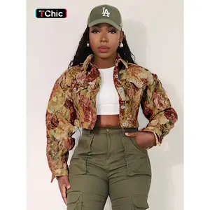 Women's Floral Print Button Front Crop Jacket, Casual Long Sleeve Collared Outerwear for Fall & Winter, Ladies Clothes for Daily Wear(Sheet)