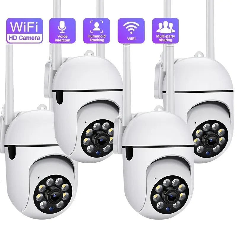[4pcs WiFi Dome Camera System with AI Motion Tracking] 4pcs 3MP Wireless WiFi Dome Camera System, Wall Hanging, Indoor Use, 1440p Video, Android & Smartphone App Control, with Two-Way Audio, 360-degree PTZ, Color Night Vision, AI Motion Tracking, Spotligh