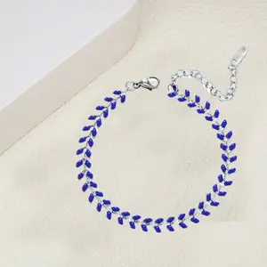 Summer Vacation Beach Style Blue Leaf Women's Ankle Chain, Light Luxury Stainless Steel Design, Modern Minimalist Daily Wear, Showing Elegance and Sexiness, Fashionable Jewelry Gifts