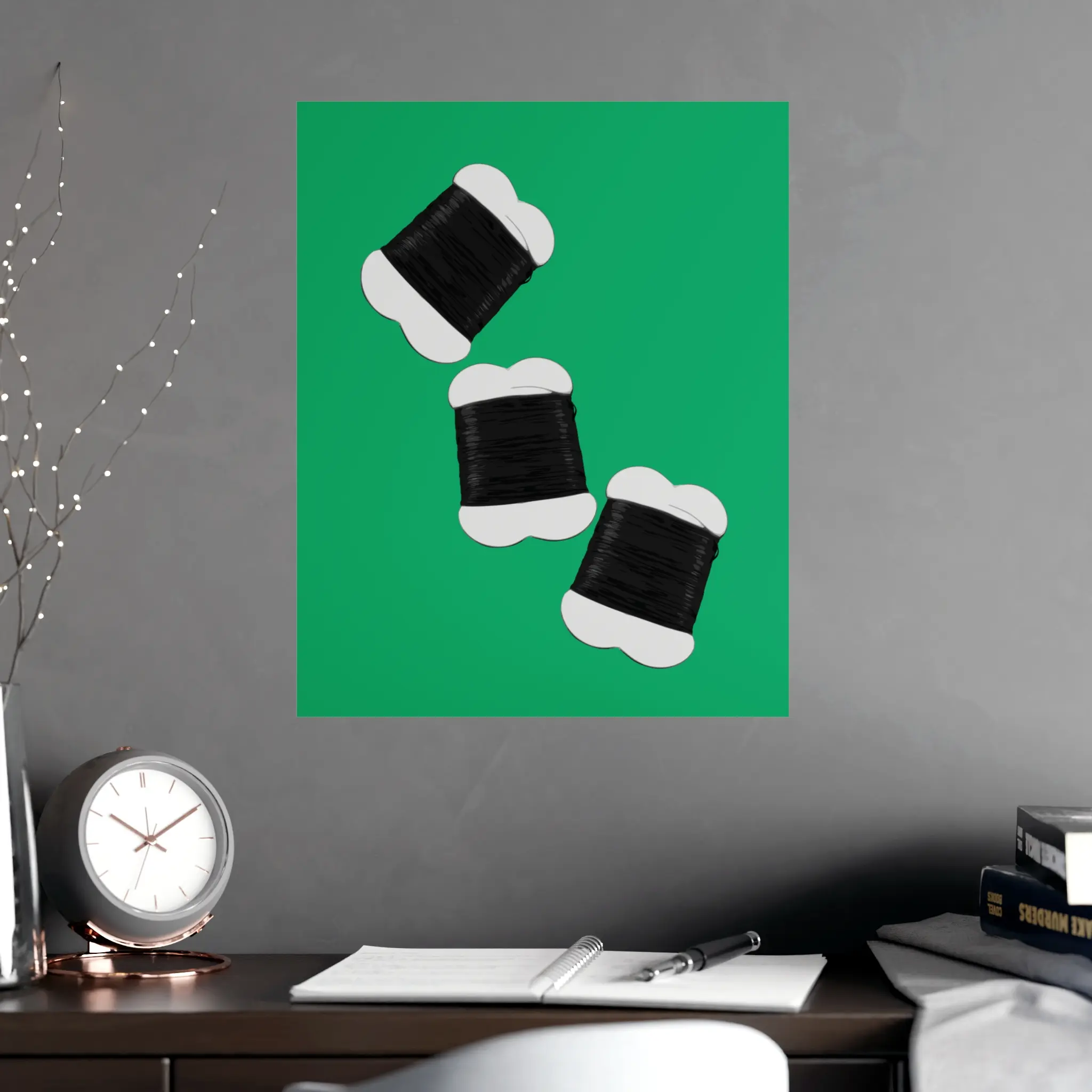 Haus of Kongossa Tres Hair Thread Artistic Photo Print - 9in x 11in Vertical Vibrant Green Matte Wall Poster, Scratch-Resistant Home Decor Decoration for Living Spaces