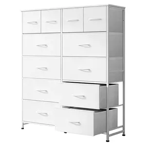 Tall Dresser with 12 Drawers, Steel Frame and Wood Top, Storage Organizer for Living Room, Hallway, Office
