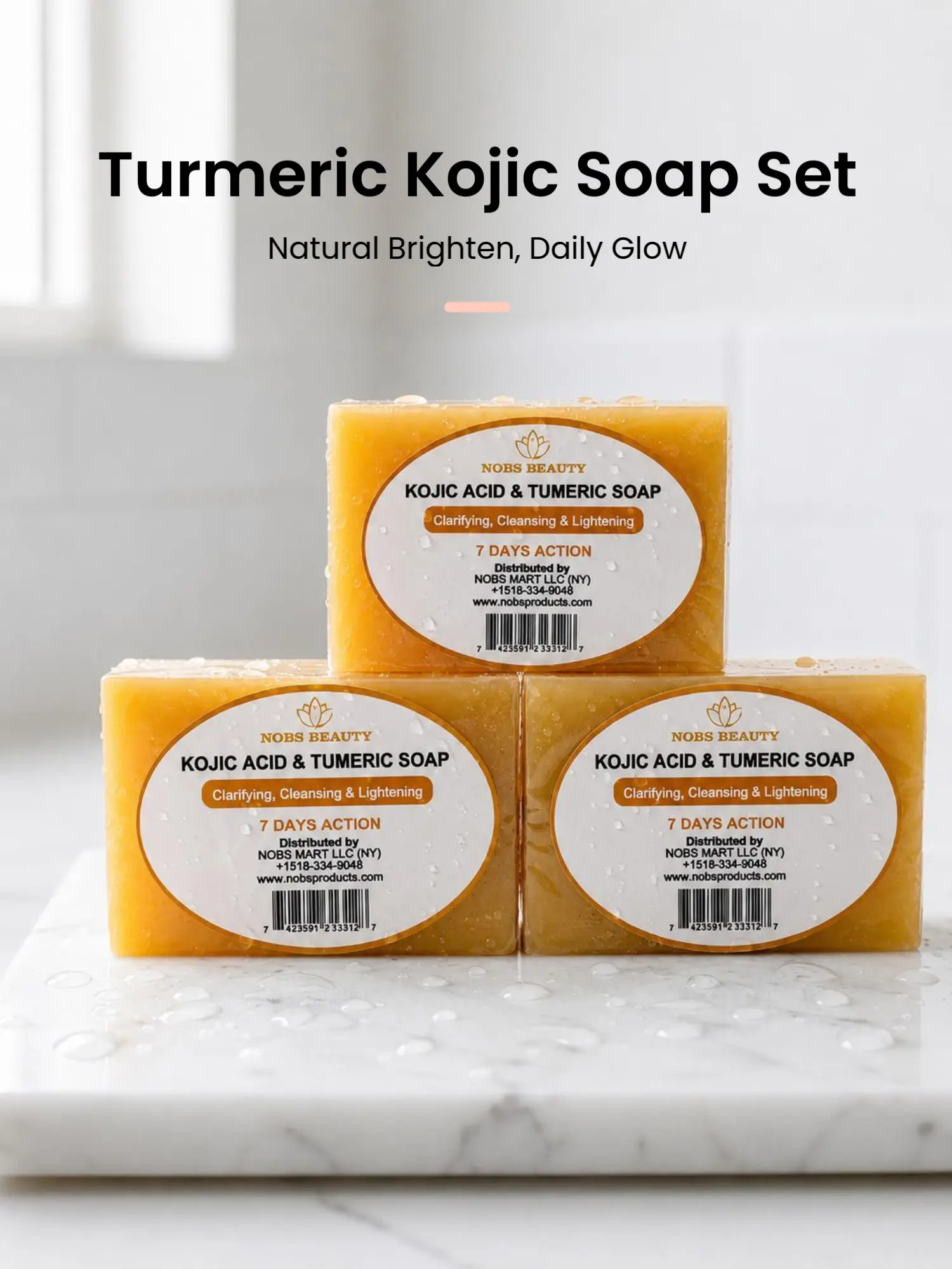 Kojic Acid and Turmeric Soap, Natural Brightening Cleanser for Daily Facial & Body Use (3 Bar) Turmeric Cleansing Soaps Shower Products