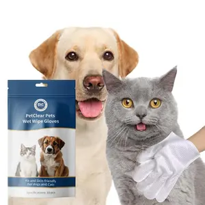 Petclear 10PCS Pet Glove Wipes for Dogs & Cats Hypoallergenic Cleaning Grooming Wipes for Daily Care and Traveling Wash Free Thickened Paws Cleaner