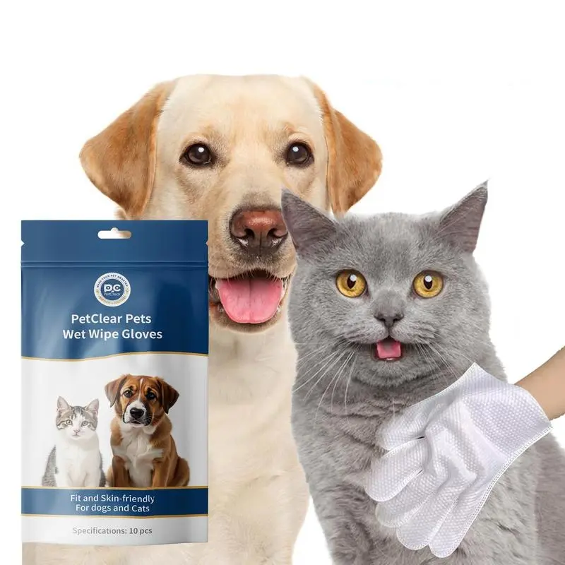 Petclear 10PCS Pet Glove Wipes for Dogs & Cats Hypoallergenic Cleaning Grooming Wipes for Daily Care and Traveling Wash Free Thickened Paws Cleaner