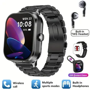 2-in-1 Smart Watch with Built-in TWS Earphones | Smart Sports Watch with 5.11cm HD Display | 100+ Sport Modes Smart Watch | Blood Oxygen Monitor Smartwatch | IP68 Waterproof  Wireless Charging Smartwatch for Men  Wearable Wristwatch Smartwatch