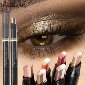 6pcs Two Tone Pearly Gradient Eyeshadow Pen Eye Brightening Metallic Glitter Earth Tone Smudge Proof Lazy 2 in 1 Eyeshadow Stick