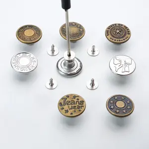 40 Pcs Adjustable Metal Jean Snap Tacks ,17 mm No Sew Nailess Removable Metal Jeans Buttons Replacement Repair Combo Thread Rivets and Screwdrivers for DIY Clothing Customization