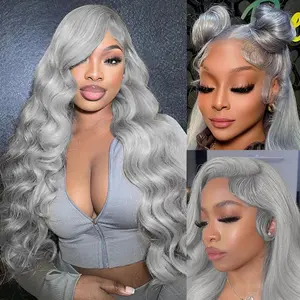 Hotlove 13x4 Grey HD Lace Front Wigs Human Hair Body Wave 180% Density Pre-Plucked Baby Hair Glueless Lace Frontal Wig for Women Natural Hairline