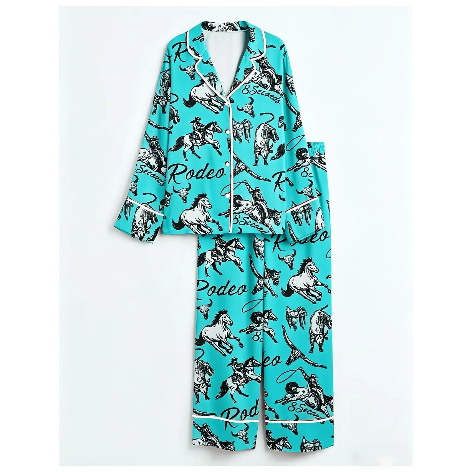 Rodeo Print Women's Western Cowboy Pajama Set - Long Sleeve Soft Sleepwear & Loungewear